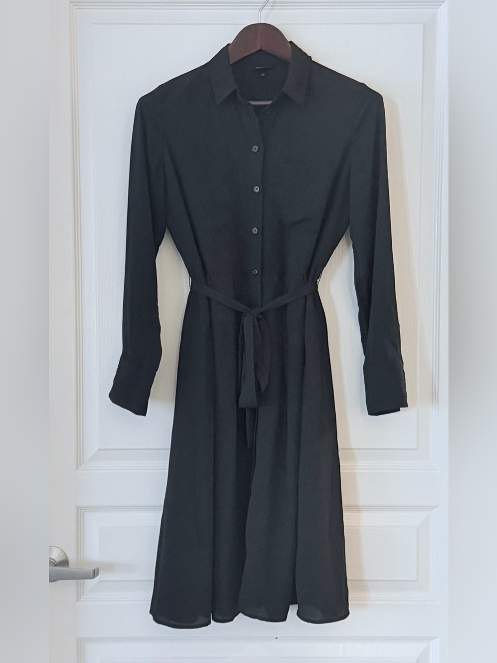 Who What Wear Black Long-Sleeve Shirt Dress with Waist Tie